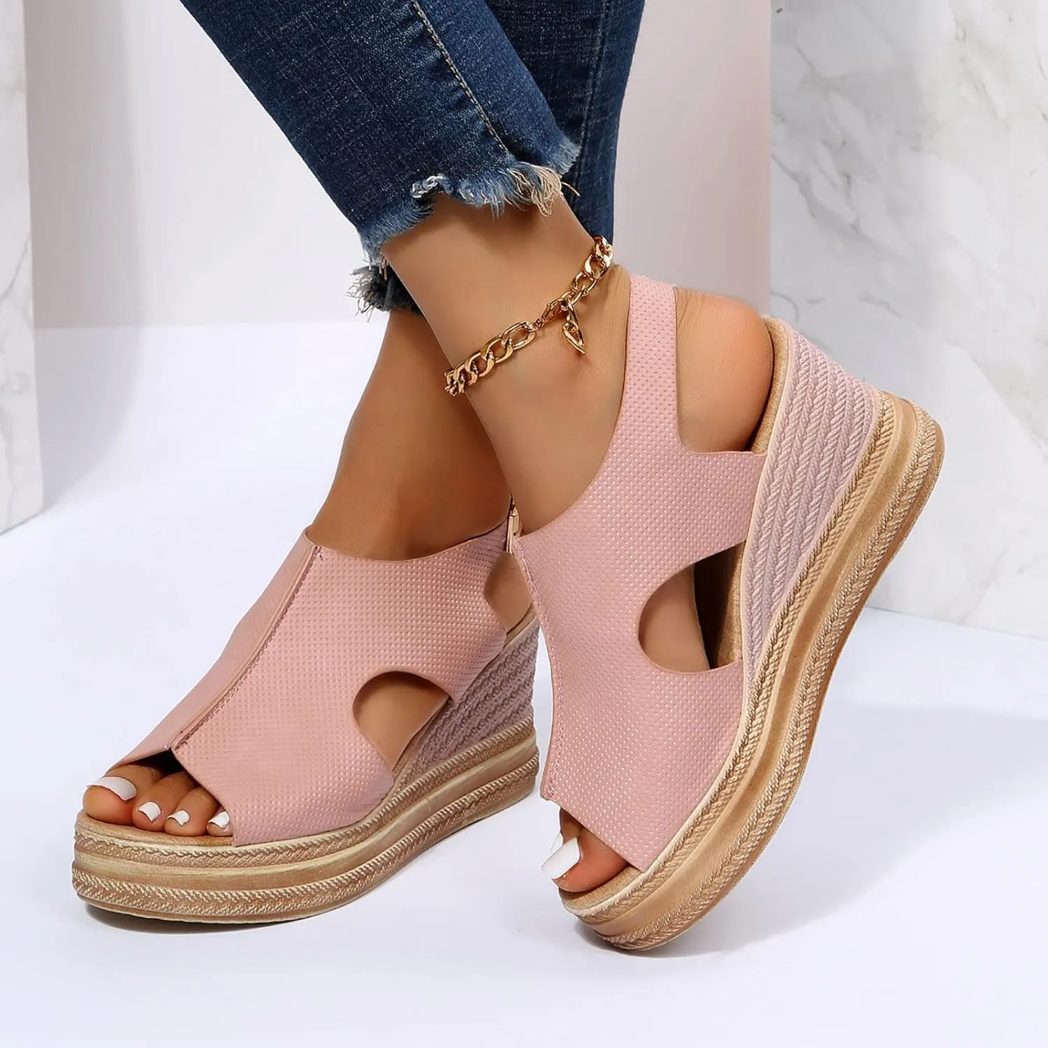 Wedge Sandals for Women Open Toe Buckle Strap Ankle Boots Vintage Hollow Out Platform Sandals Summer Casual Shoes
