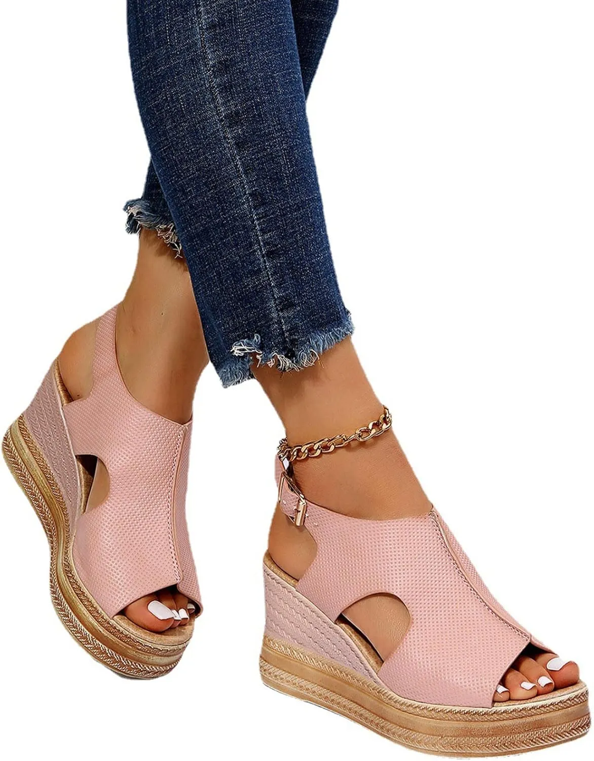 Wedge Sandals for Women Open Toe Buckle Strap Ankle Boots Vintage Hollow Out Platform Sandals Summer Casual Shoes