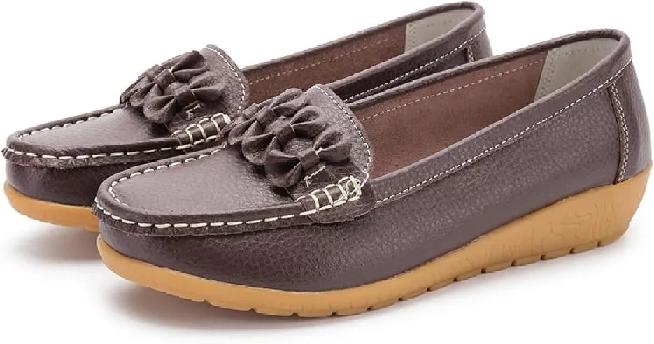 WERWAES Casual Leather Loafers for Womens Hot Classic Fashion Bow-Knot Slip on Ladies Flats Loafers Office Walking Outdoor Penny Loafers Moccasins Boat Shoes