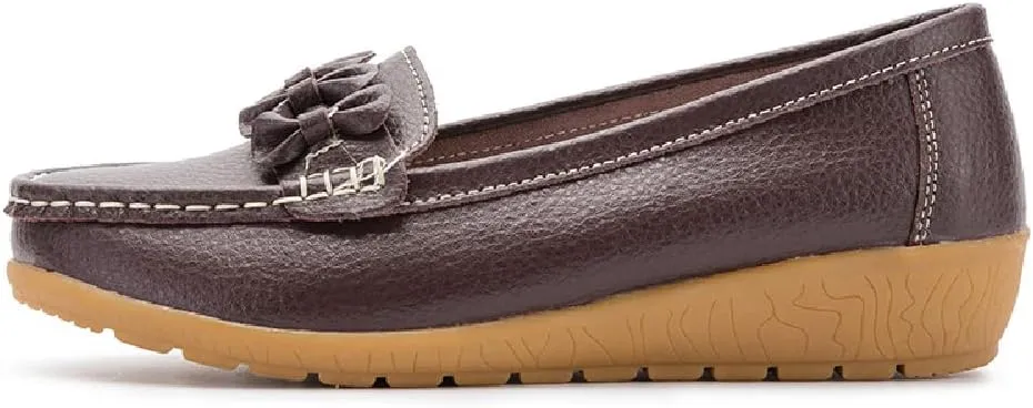 WERWAES Casual Leather Loafers for Womens Hot Classic Fashion Bow-Knot Slip on Ladies Flats Loafers Office Walking Outdoor Penny Loafers Moccasins Boat Shoes
