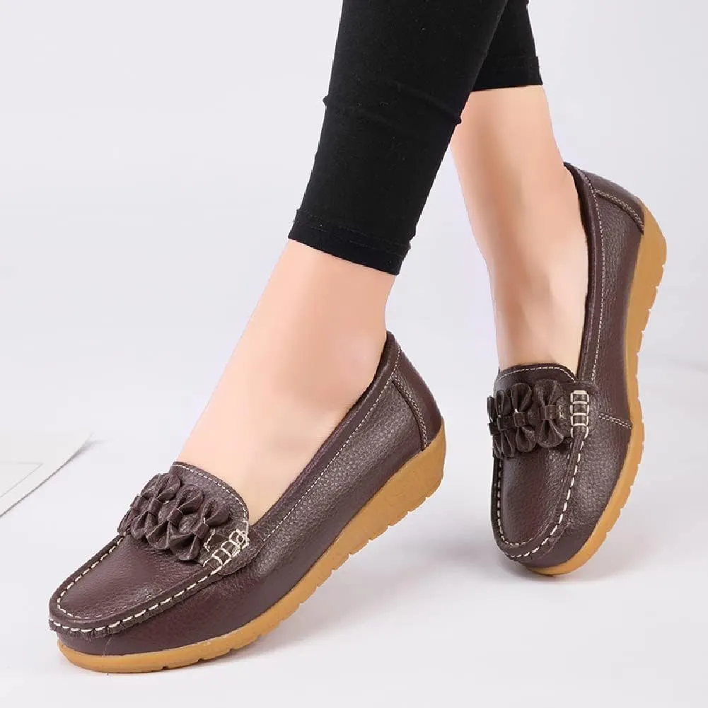 WERWAES Casual Leather Loafers for Womens Hot Classic Fashion Bow-Knot Slip on Ladies Flats Loafers Office Walking Outdoor Penny Loafers Moccasins Boat Shoes