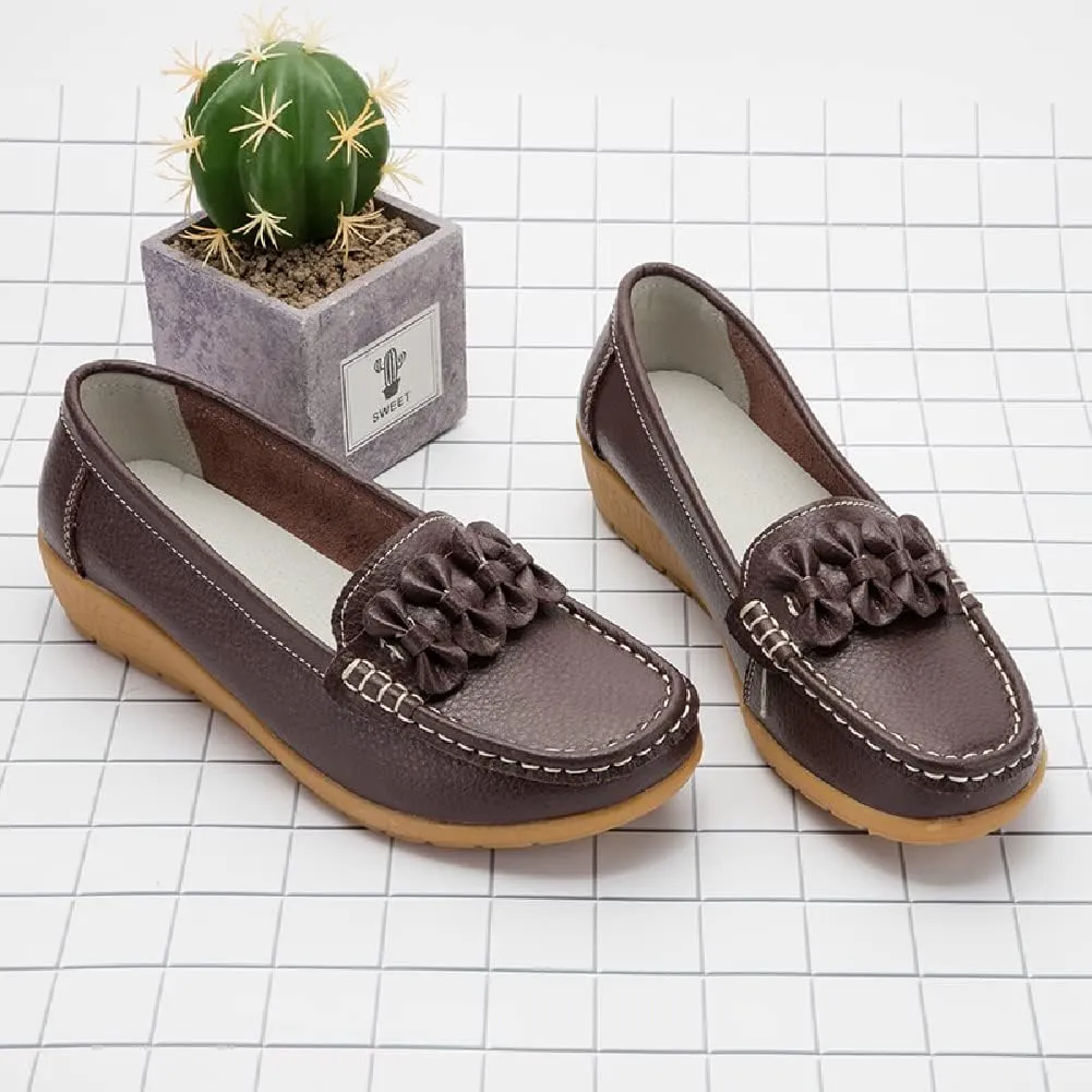 WERWAES Casual Leather Loafers for Womens Hot Classic Fashion Bow-Knot Slip on Ladies Flats Loafers Office Walking Outdoor Penny Loafers Moccasins Boat Shoes