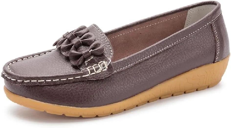 WERWAES Casual Leather Loafers for Womens Hot Classic Fashion Bow-Knot Slip on Ladies Flats Loafers Office Walking Outdoor Penny Loafers Moccasins Boat Shoes