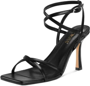 wetkiss Strappy Heels Women Stiletto High Heeled Sandals Adjustable Ankle Strap Square Open Toe For Homecoming Party Dress Wedding
