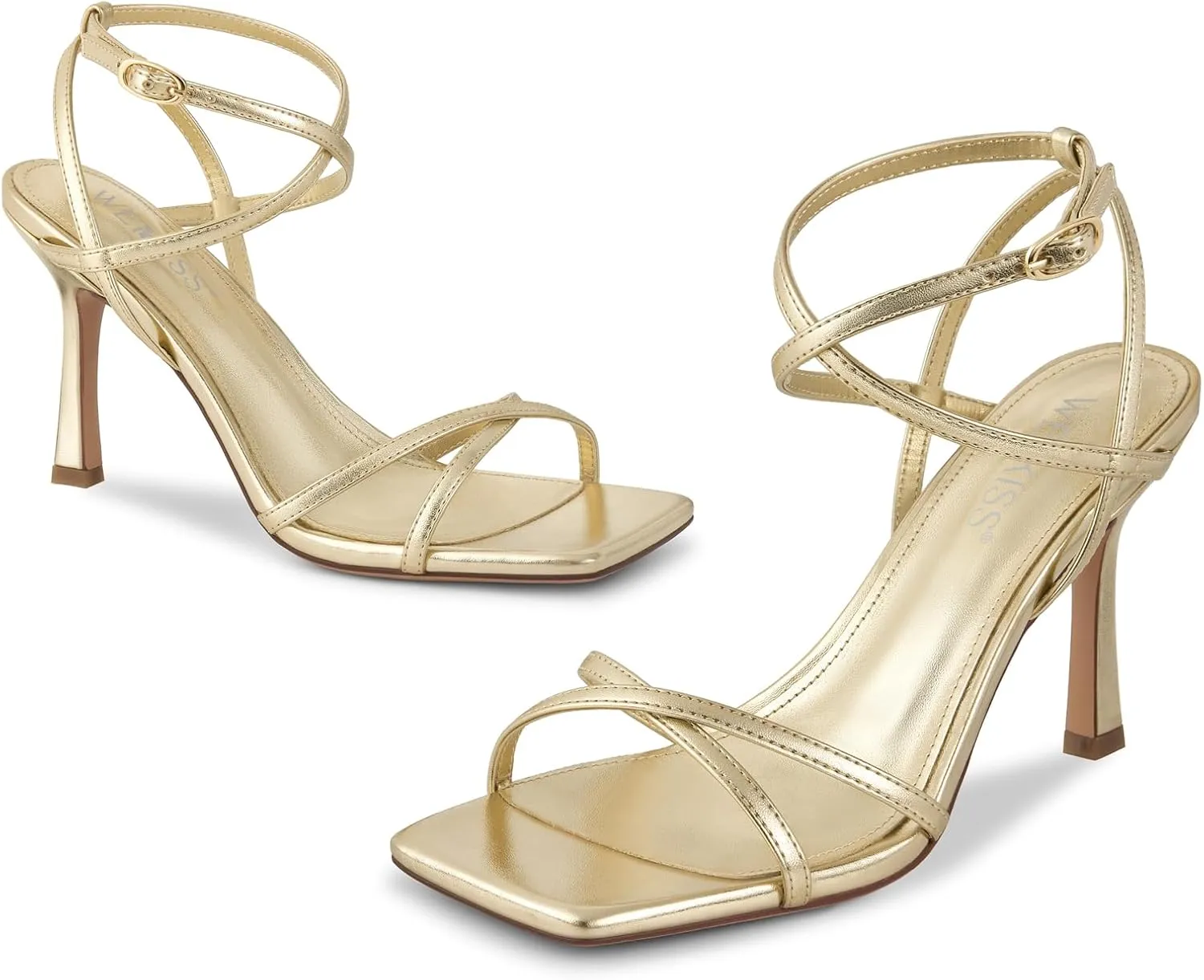 wetkiss Strappy Heels Women Stiletto High Heeled Sandals Adjustable Ankle Strap Square Open Toe For Homecoming Party Dress Wedding