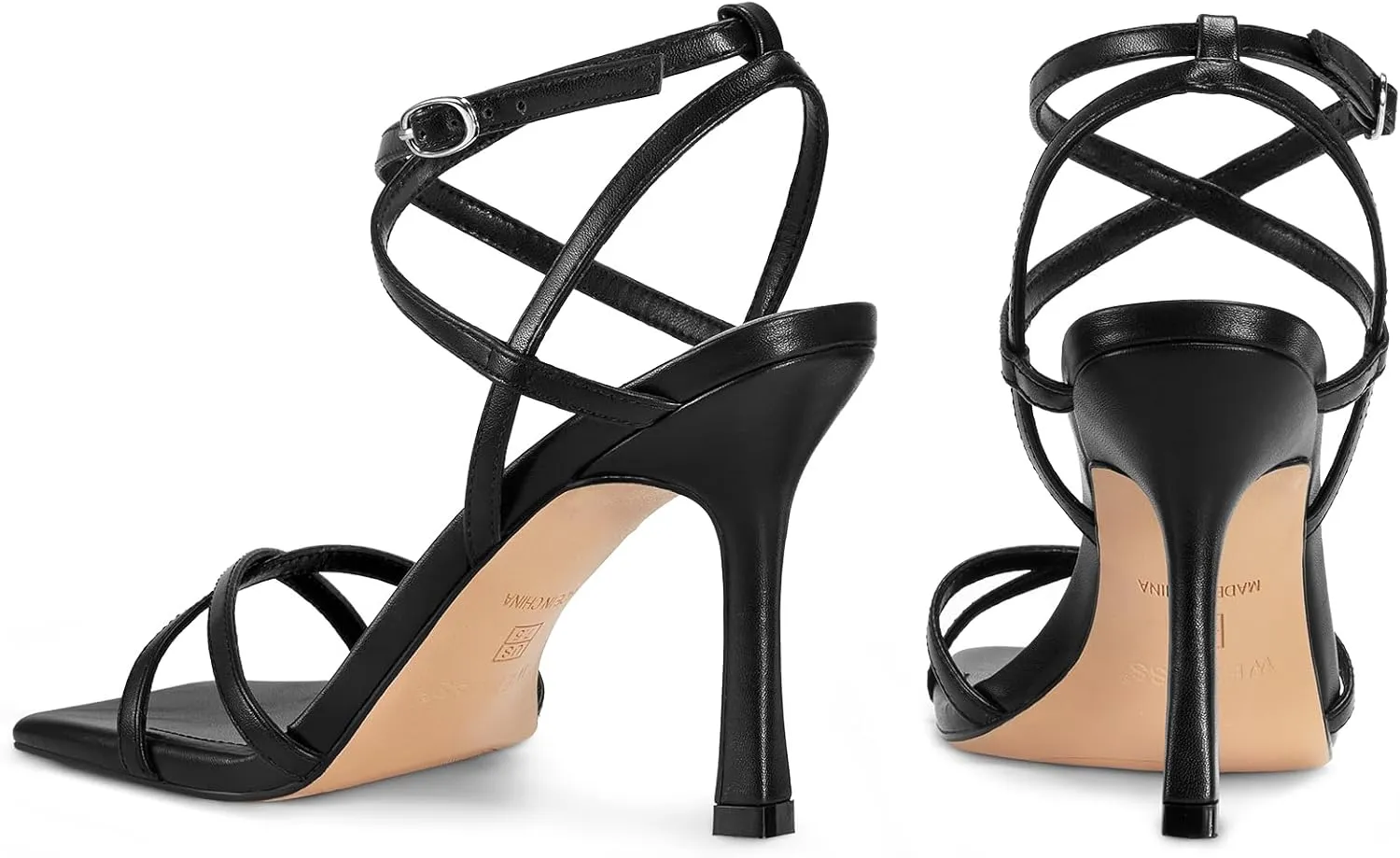 wetkiss Strappy Heels Women Stiletto High Heeled Sandals Adjustable Ankle Strap Square Open Toe For Homecoming Party Dress Wedding