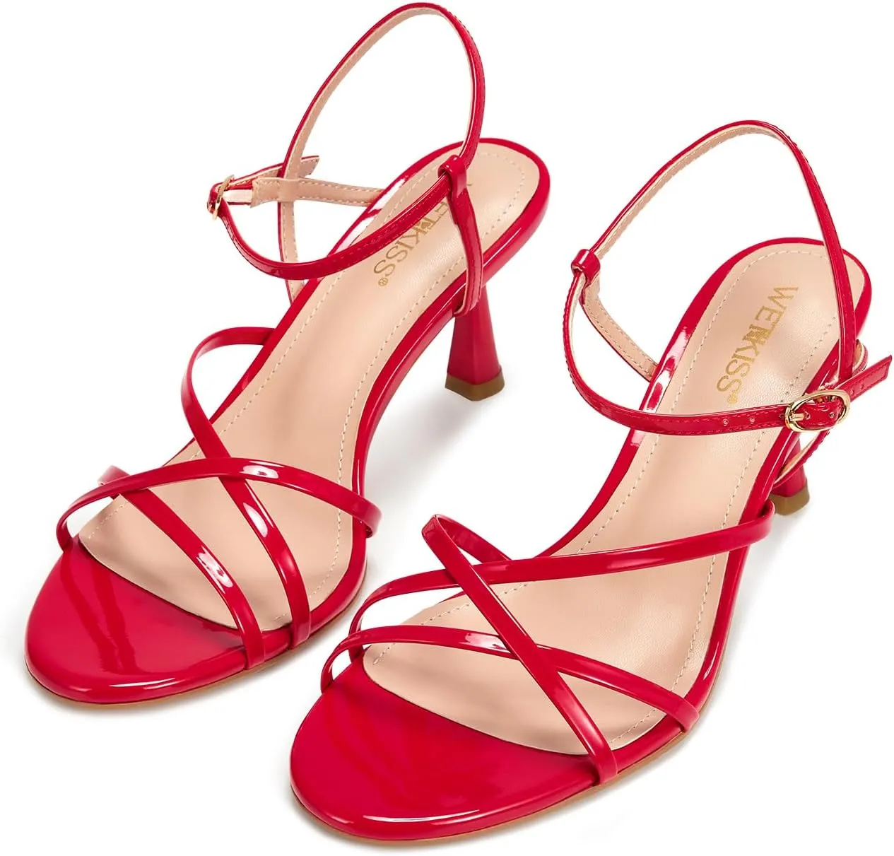 wetkiss Strappy Kitten Heels For Women Low Heel Comfy Sandals Adjustable Ankle Strap Round Open Toe For Homecoming Party Dress Wedding Gold Black White Red Silver Available