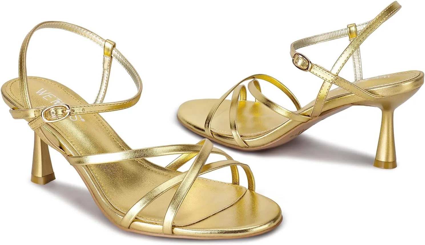 wetkiss Strappy Kitten Heels For Women Low Heel Comfy Sandals Adjustable Ankle Strap Round Open Toe For Homecoming Party Dress Wedding Gold Black White Red Silver Available