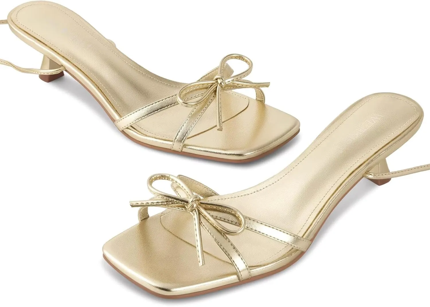 wetkiss Women's Lace up Bow Kitten Heeled Sandals Square Open Toe Heels Comfort Dress Wedding Party Shoes
