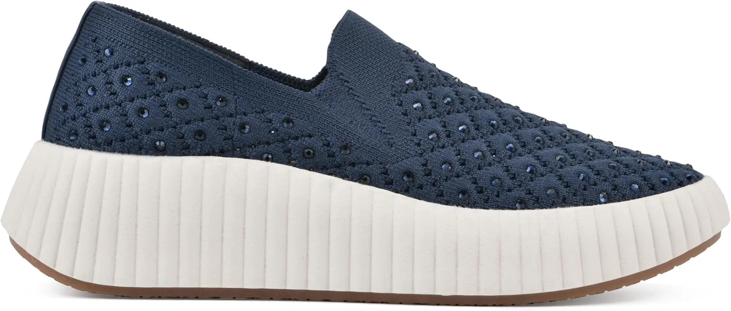 WHITE MOUNTAIN Women's Dyles Rhinestoned Woven Knit Sneaker