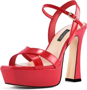 Women High Heel Platform Sandals with Ankle Strap Open Toe Spool Chunky Heels Prom Party Dress with Buckle