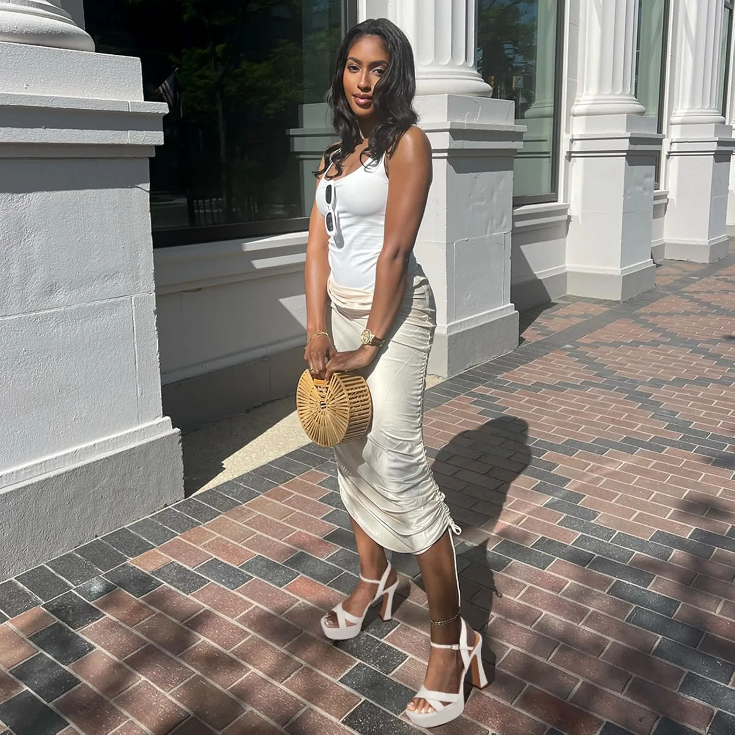 Women High Heel Platform Sandals with Ankle Strap Open Toe Spool Chunky Heels Prom Party Dress with Buckle