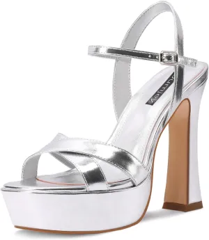 Women High Heel Platform Sandals with Ankle Strap Open Toe Spool Chunky Heels Prom Party Dress with Buckle