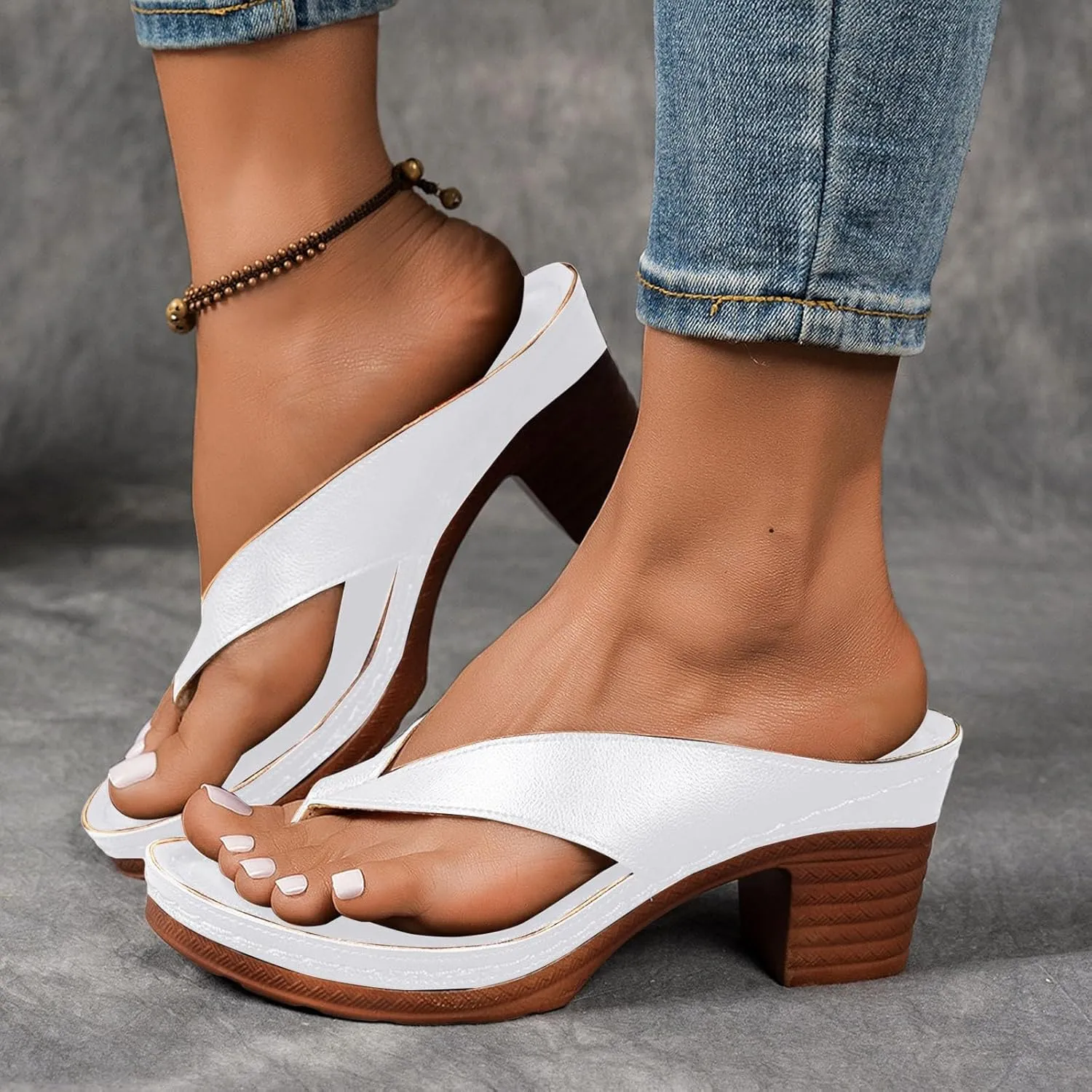 Women's Chunky Block Mid Heels Flip Flops 2025 Open Toe Block Dress Bridal Party Wedding Shoes Summer Casual Slip On Non Slip Breathable Comfortable Slingback Footwear