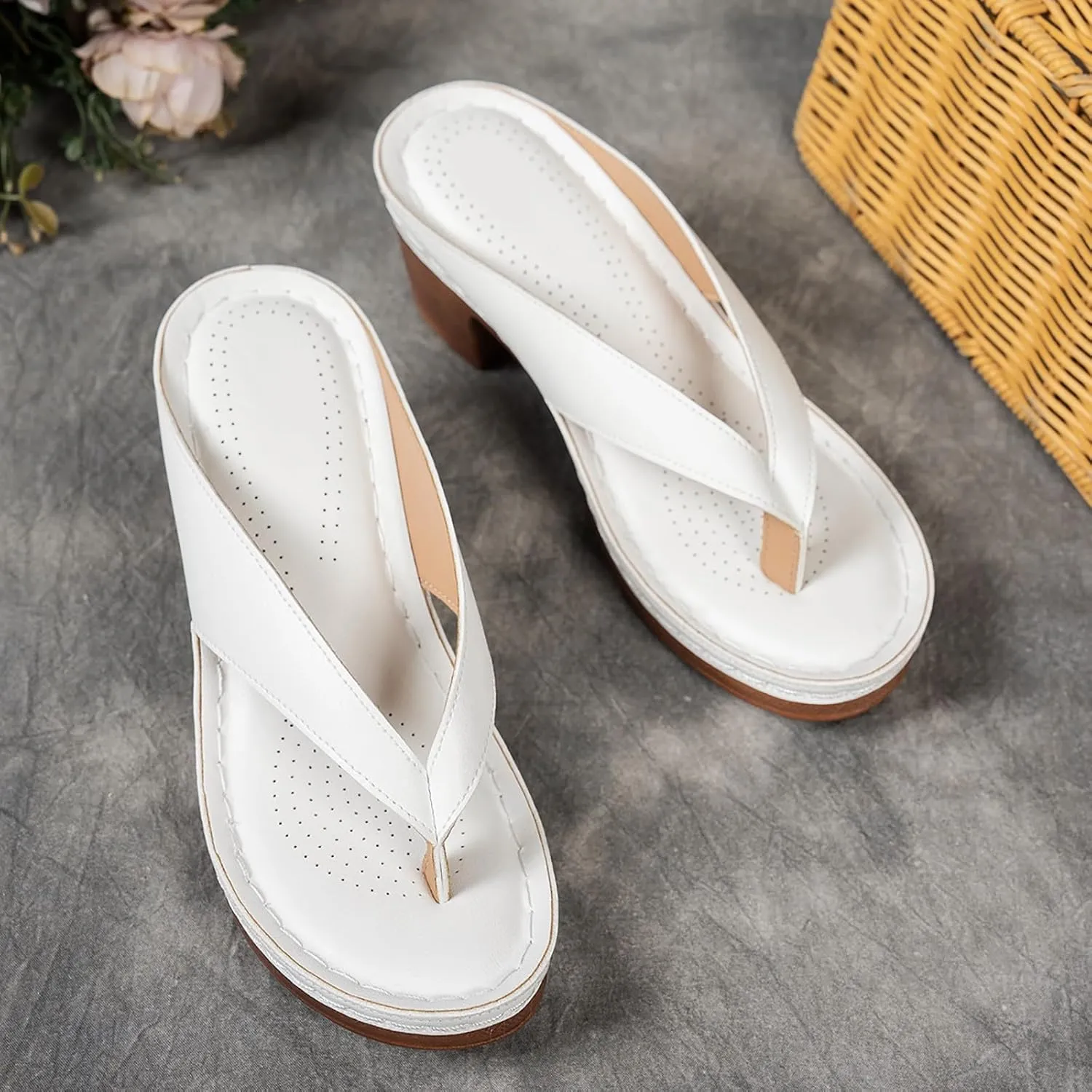 Women's Chunky Block Mid Heels Flip Flops 2025 Open Toe Block Dress Bridal Party Wedding Shoes Summer Casual Slip On Non Slip Breathable Comfortable Slingback Footwear