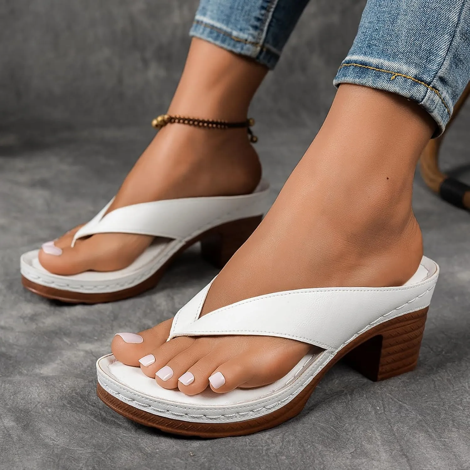 Women's Chunky Block Mid Heels Flip Flops 2025 Open Toe Block Dress Bridal Party Wedding Shoes Summer Casual Slip On Non Slip Breathable Comfortable Slingback Footwear