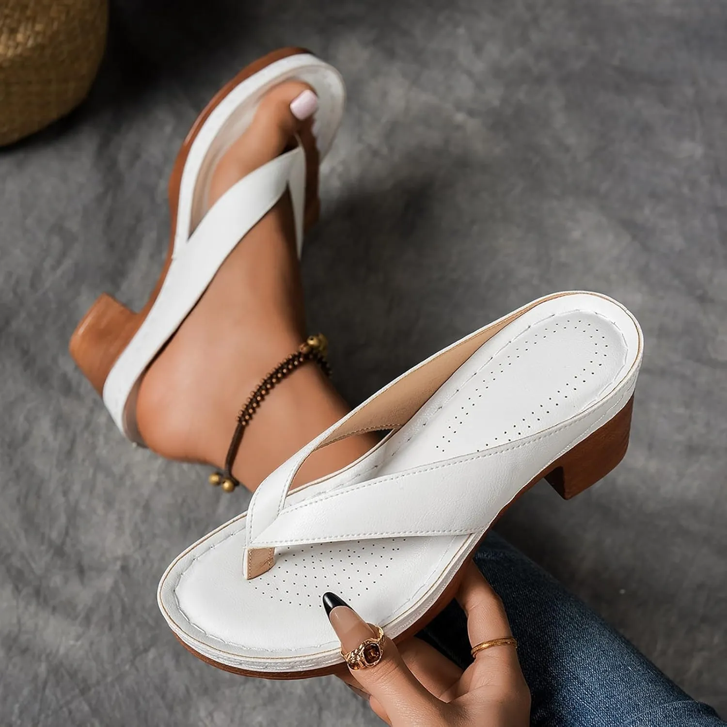 Women's Chunky Block Mid Heels Flip Flops 2025 Open Toe Block Dress Bridal Party Wedding Shoes Summer Casual Slip On Non Slip Breathable Comfortable Slingback Footwear