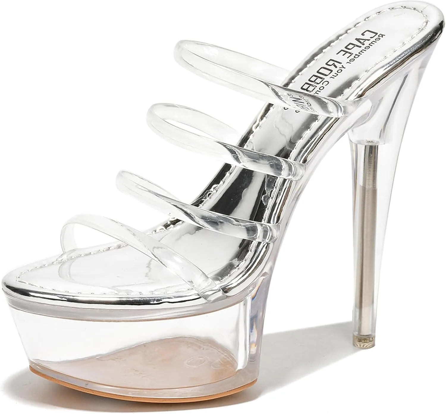 Women's Clear Strappy Stiletto Heels - Nude Platform Sandals with Ankle Strap | Pleaser (Kim)