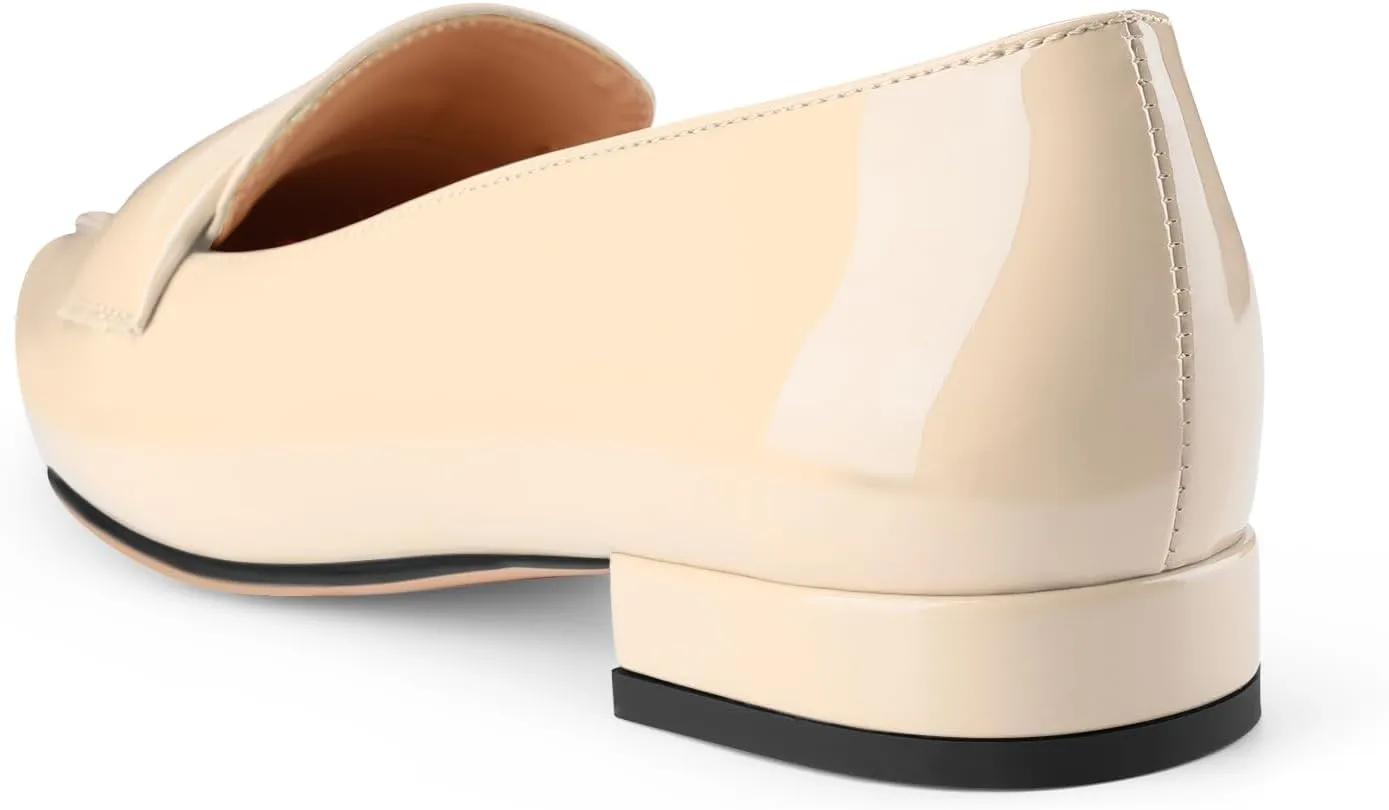 Women's Closed Pointed Toe Penny Loafers Shoes Black Patent Leather Comfortable Slip On Work Business Dressy Classic Flats Shoes