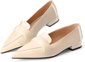 Women's Closed Pointed Toe Penny Loafers Shoes Black Patent Leather Comfortable Slip On Work Business Dressy Classic Flats Shoes