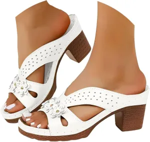 Women's Heeled Sandals Chunky Block Strappy High Heels Platform 2025 Fashion Casual Summer Hollow Out Open Toe Fish Mouth Flower Comfortable Slippers Vintage Beach Walking Shoes
