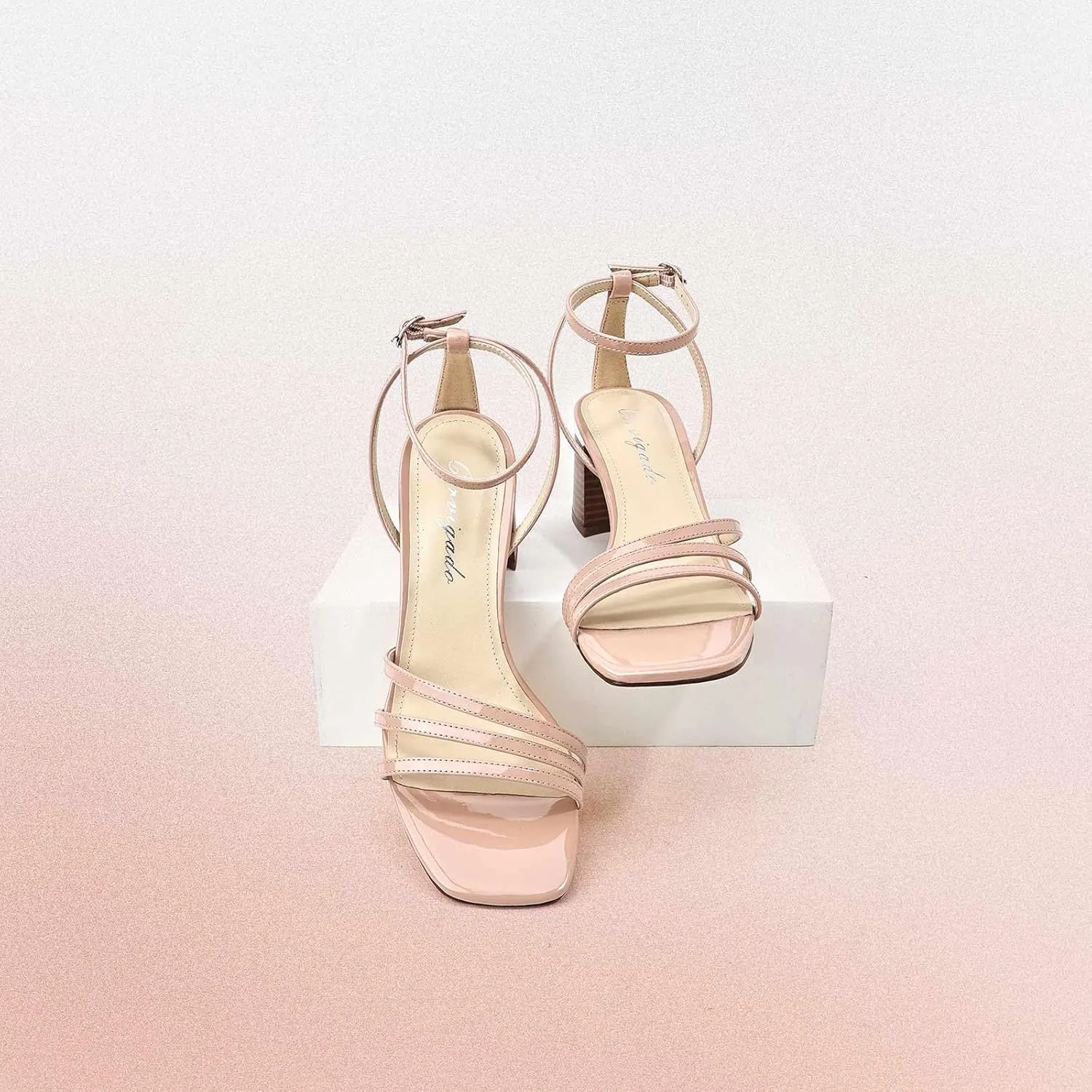 Women's Heels Chunky Block Strappy Square Open Toe Ankle Buckle Heeled Sandals Wedding Party Dress Shoes Summer