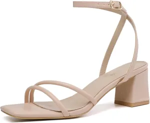 Women's Heels Chunky Block Strappy Square Open Toe Ankle Buckle Heeled Sandals Wedding Party Dress Shoes