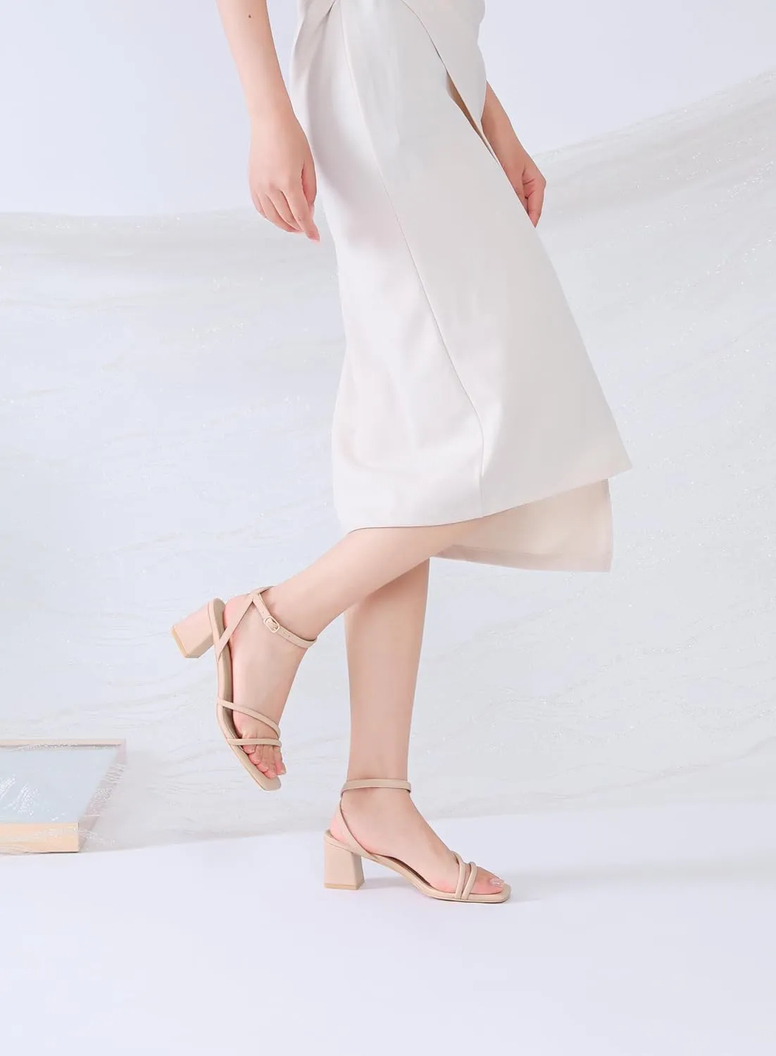 Women's Heels Chunky Block Strappy Square Open Toe Ankle Buckle Heeled Sandals Wedding Party Dress Shoes