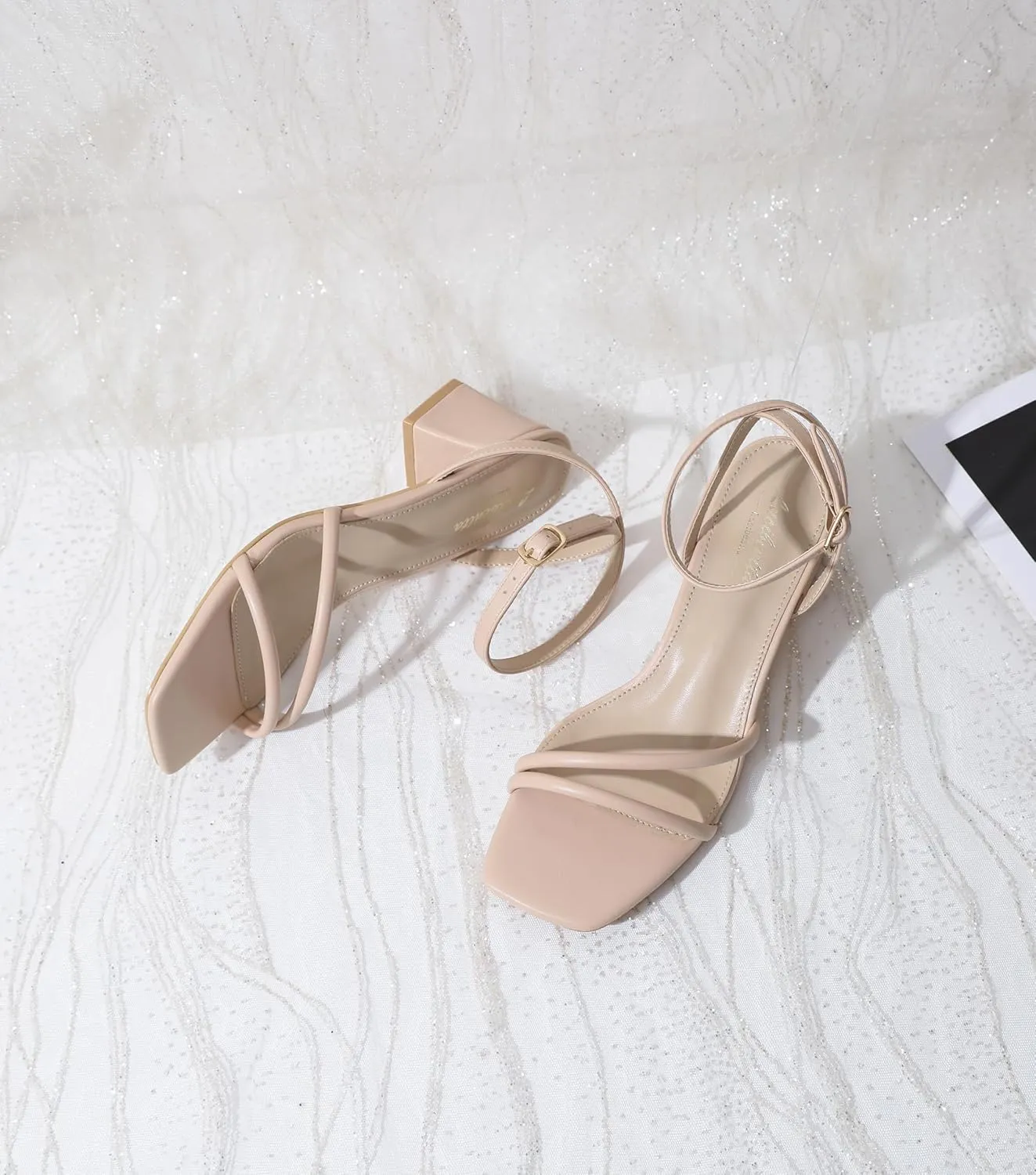 Women's Heels Chunky Block Strappy Square Open Toe Ankle Buckle Heeled Sandals Wedding Party Dress Shoes