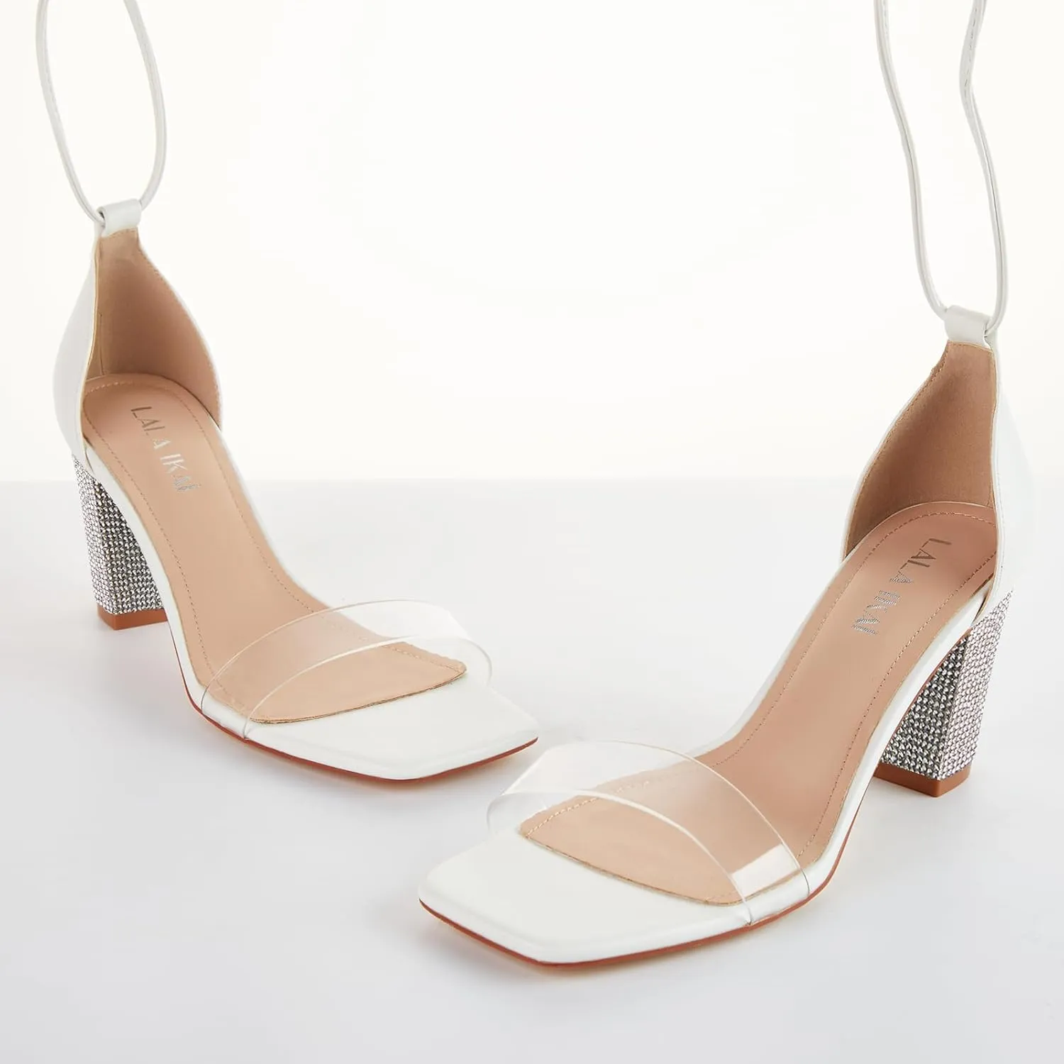 Women's Heels Chunky High Heels Sandals for Women Comfy Open Toe Strappy Rhinestone Heeled White Silver Gold Black Ankle Clear Dress Shoes