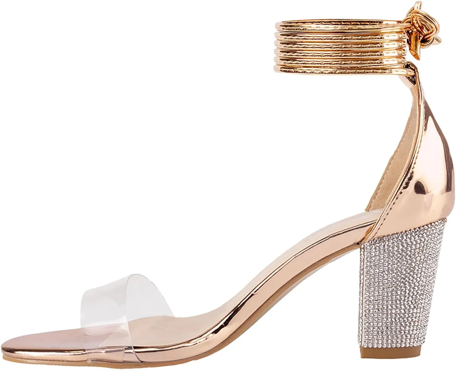 Women's Heels Chunky High Heels Sandals for Women Comfy Open Toe Strappy Rhinestone Heeled White Silver Gold Black Ankle Clear Dress Shoes