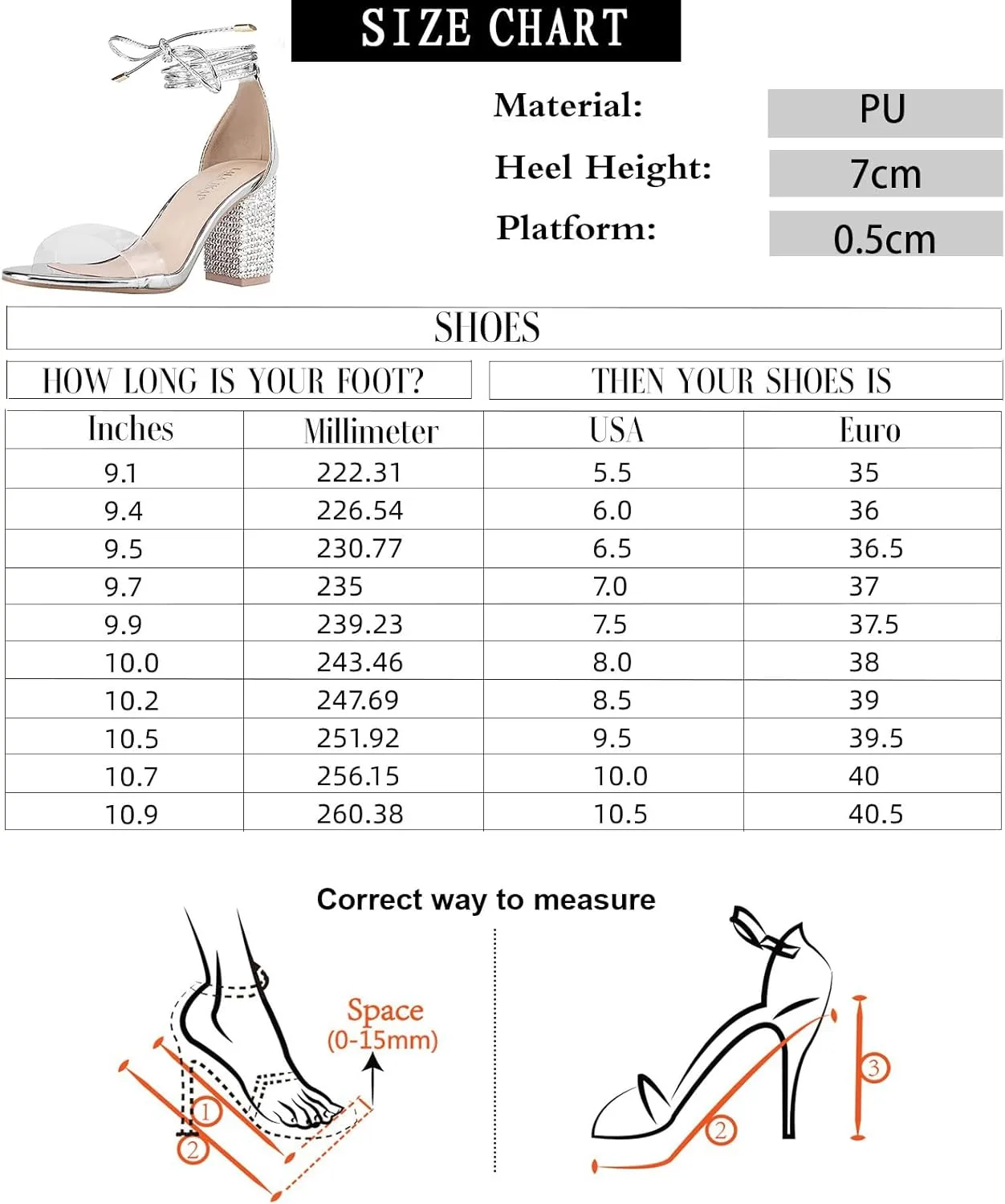 Women's Heels Chunky High Heels Sandals for Women Comfy Open Toe Strappy Rhinestone Heeled White Silver Gold Black Ankle Clear Dress Shoes