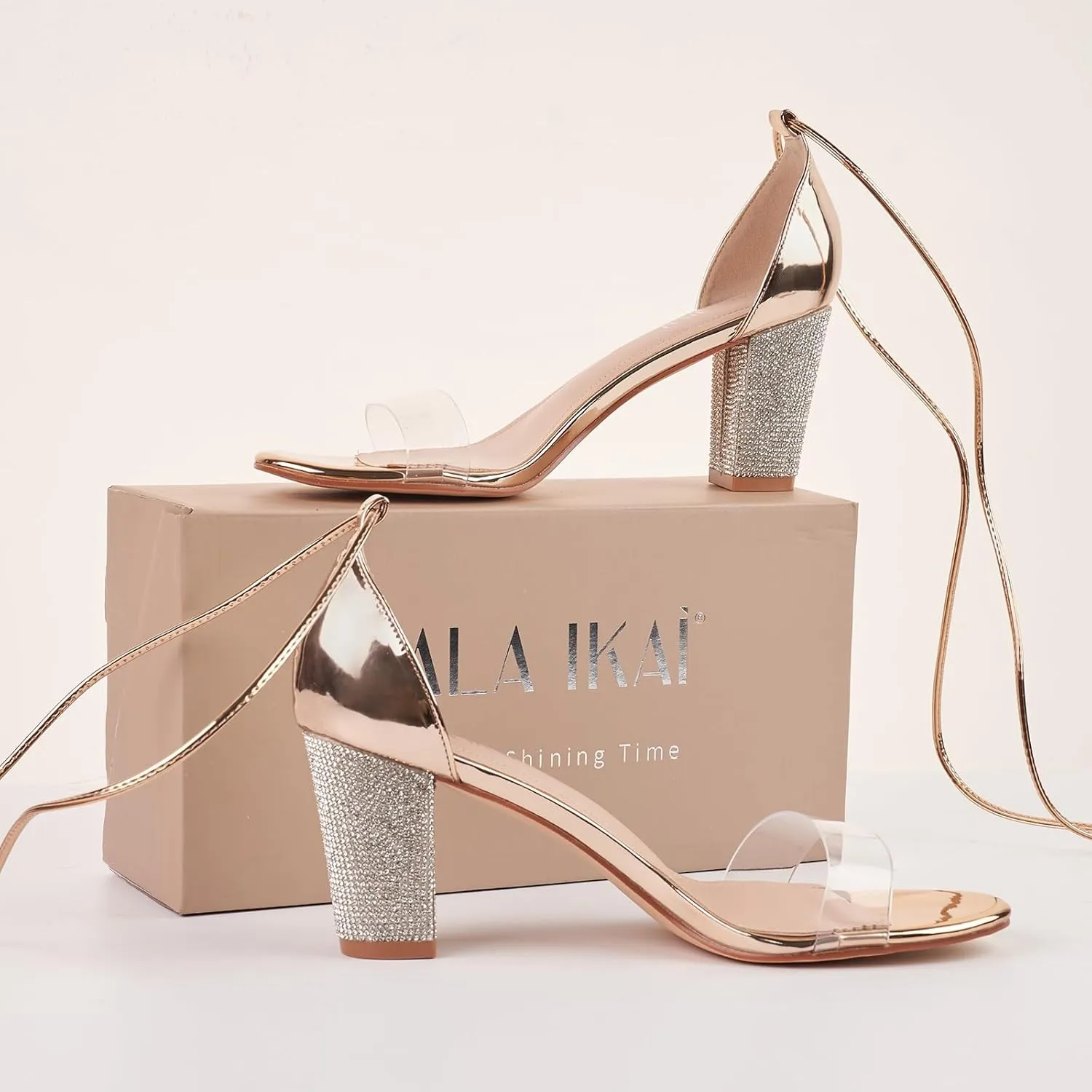 Women's Heels Chunky High Heels Sandals for Women Comfy Open Toe Strappy Rhinestone Heeled White Silver Gold Black Ankle Clear Dress Shoes