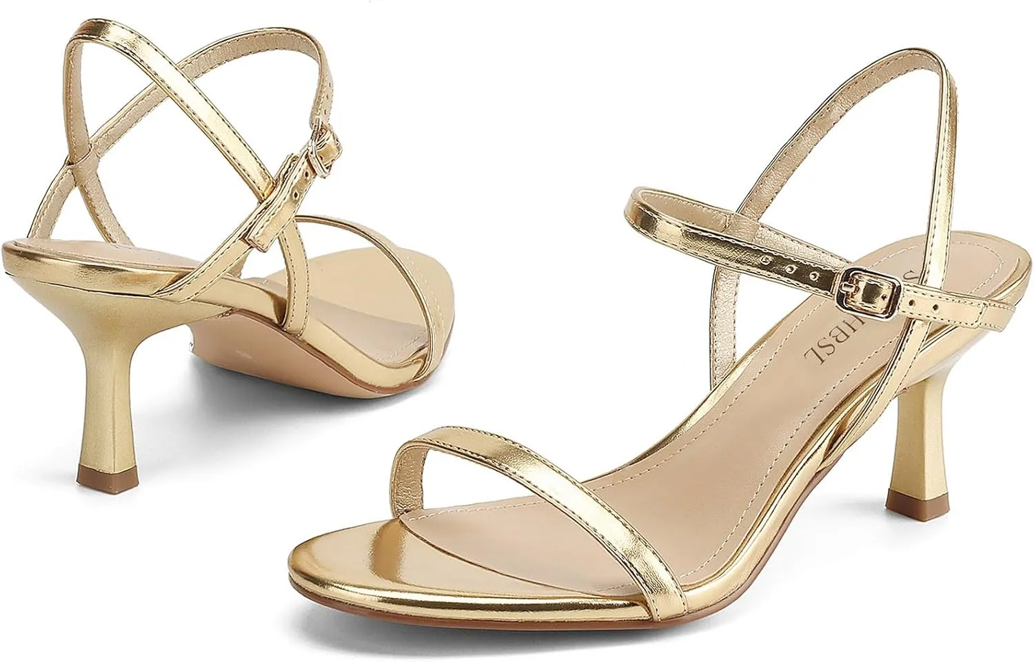 Women's Heels Round Open Toe Strappy Sandals Adjustable Ankle Strap Dress Shoes Kitten Heels for Party Wedding