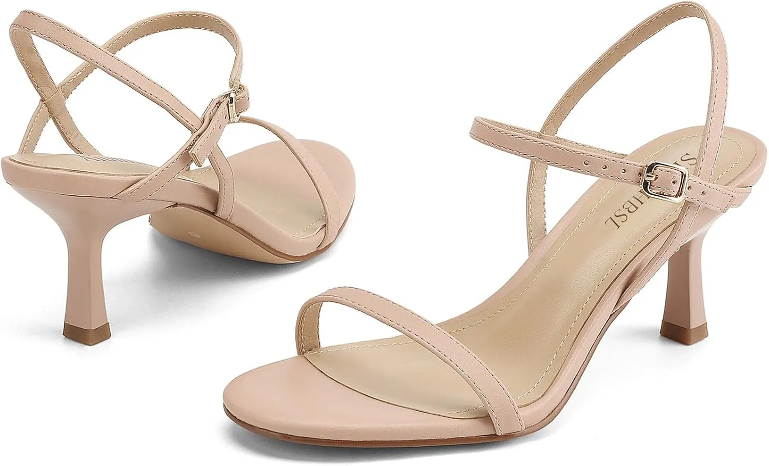 Women's Heels Round Open Toe Strappy Sandals Adjustable Ankle Strap Dress Shoes Kitten Heels for Party Wedding