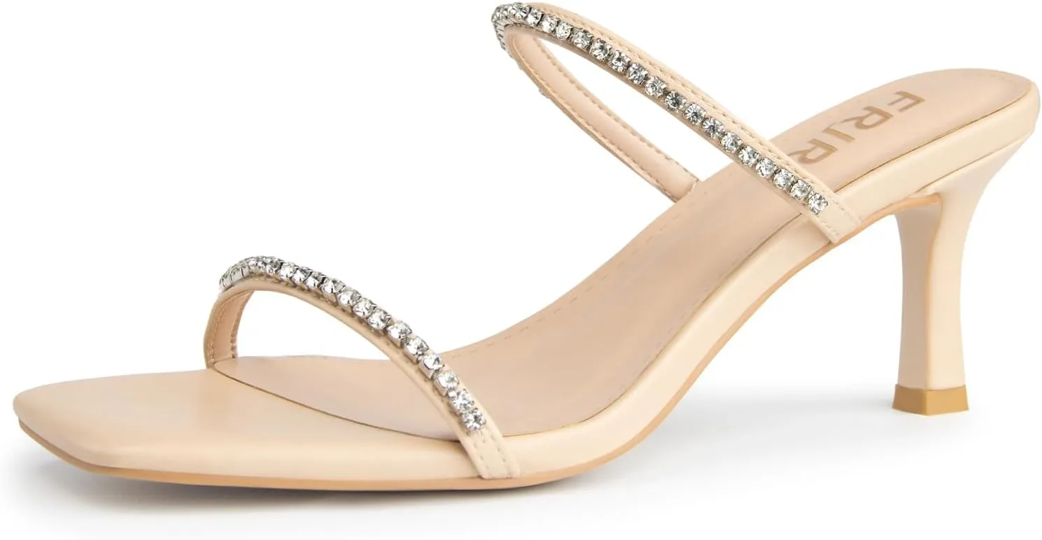 Women's Kitten Heel Rhinestone Sandals Lace Up Square Open Toe Heels Sparkly Sandals with Stiletto Buckle Strap for Dress Party Prom Wedding High Heeled Shoes