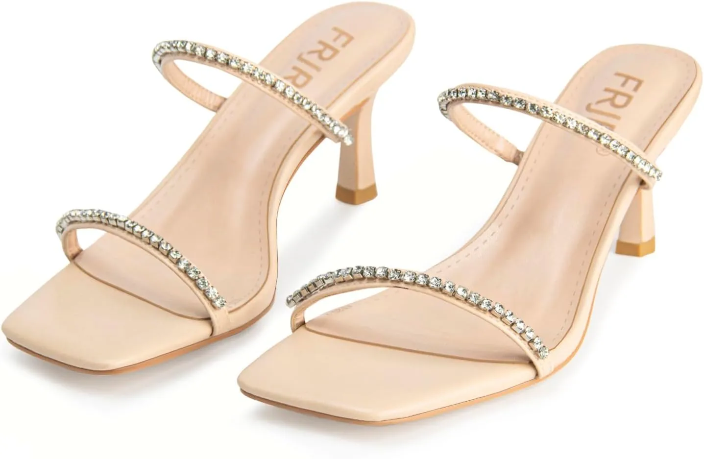Women's Kitten Heel Rhinestone Sandals Lace Up Square Open Toe Heels Sparkly Sandals with Stiletto Buckle Strap for Dress Party Prom Wedding High Heeled Shoes