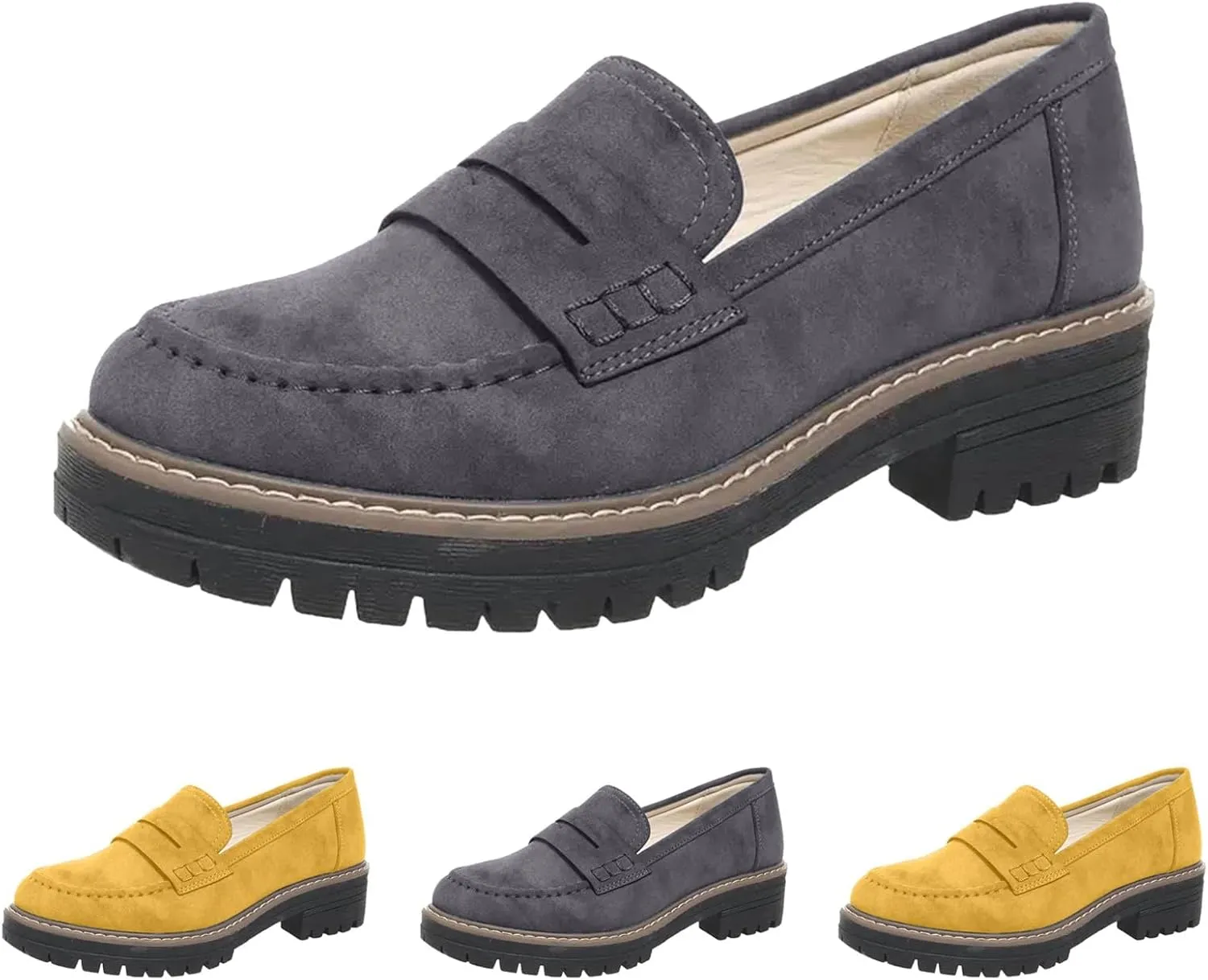 Womens Loafers Comfortable Dressy 2025 Platform Loafers for Women Suede Penny Loafers Lug Sole Casual Slip-Ons Work Business Casual Shoes Women