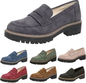 Womens Loafers Comfortable Dressy 2025 Platform Loafers for Women Suede Penny Loafers Lug Sole Casual Slip-Ons Work Business Casual Shoes Women
