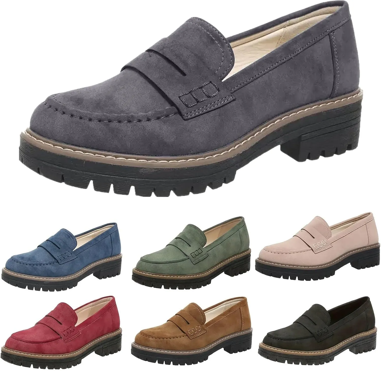 Womens Loafers Comfortable Dressy 2025 Platform Loafers for Women Suede Penny Loafers Lug Sole Casual Slip-Ons Work Business Casual Shoes Women