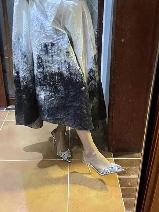 Women's Mid heel Mule Sandals Pointed Toe Rhinestones Heels Clear PVC Stiletto Slide Slipper Clear Heel Slip On Womens Sandals With Transparent Stiletto Heels