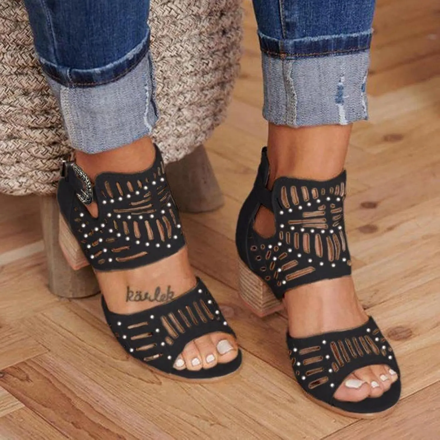 Women's Platform Chunky Block High Heel Dress Sandals 2025 Casual Open Toe Zipper Cut Out Hollow Out Summer Fashion Dressy Party High Heeled Sandals Beach Vacation Working Walking Ankle Strap Shoes