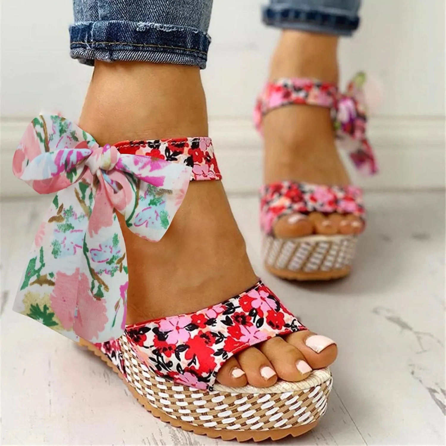 Women's Platform Sandals Wedge Open Toe Ankle Strap Lace Wedding Bridesmaid Shoes Dressy Close Toe Low Heel Lightweight
