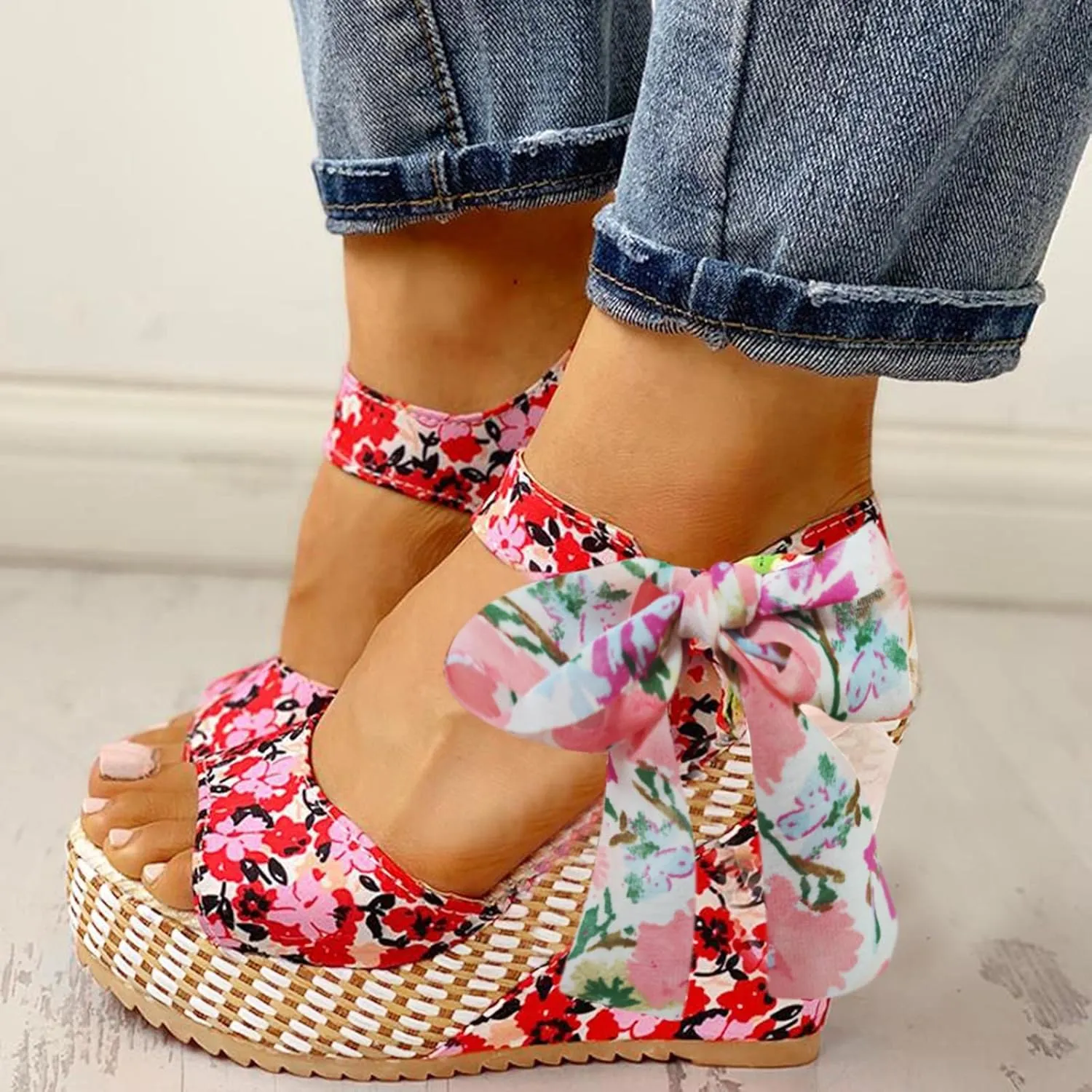 Women's Platform Sandals Wedge Open Toe Ankle Strap Lace Wedding Bridesmaid Shoes Dressy Close Toe Low Heel Lightweight