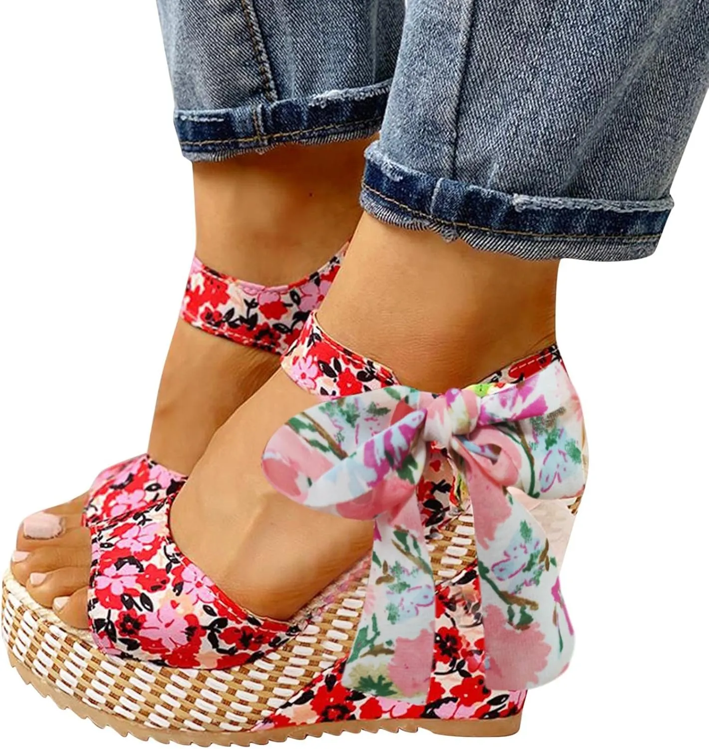 Women's Platform Sandals Wedge Open Toe Ankle Strap Lace Wedding Bridesmaid Shoes Dressy Close Toe Low Heel Lightweight