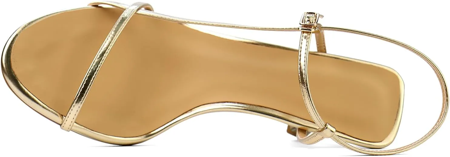 Women’s Sandals Kitten Heels Open Round Toe Thin Ankle Strap Adjustable Buckle Slingback Stiletto Heels Dressy Wedding Shoes
