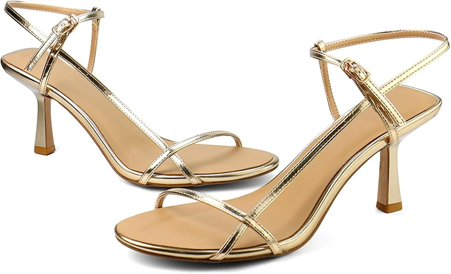 Women’s Sandals Kitten Heels Open Round Toe Thin Ankle Strap Adjustable Buckle Slingback Stiletto Heels Dressy Wedding Shoes