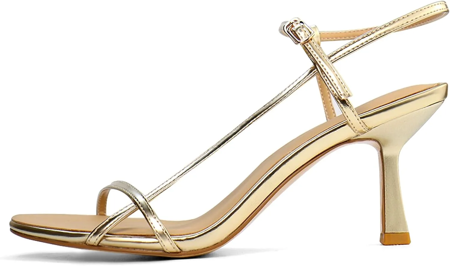 Women’s Sandals Kitten Heels Open Round Toe Thin Ankle Strap Adjustable Buckle Slingback Stiletto Heels Dressy Wedding Shoes