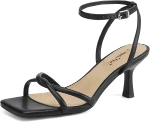 Women's Sandals Square Open Toe Kitten Heels Strappy Ankle Strap Sandals for Women Comfort Dress Party Shoes
