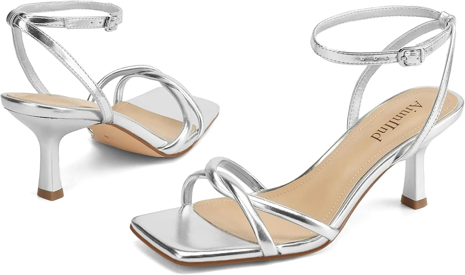 Women's Sandals Square Open Toe Kitten Heels Strappy Ankle Strap Sandals for Women Comfort Dress Party Shoes